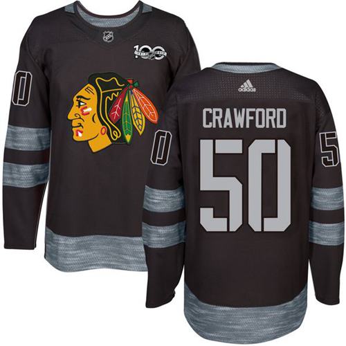 Adidas Blackhawks #50 Corey Crawford Black 1917-100th Anniversary Stitched NHL Jersey - Click Image to Close